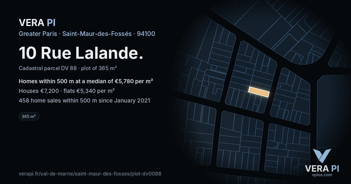 10 Rue Lalande, Saint-Maur-des-Fossés at night – the plot lit, the parcels around coloured by the prices near them