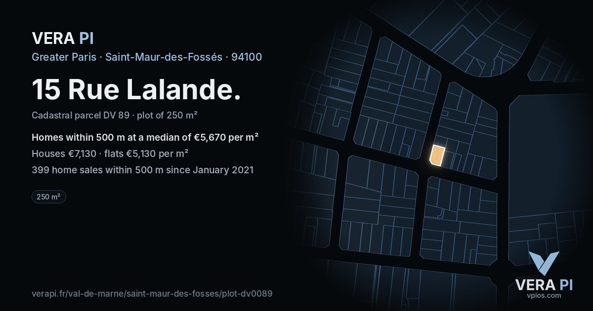 15 Rue Lalande, Saint-Maur-des-Fossés at night – the plot lit, the parcels around coloured by the prices near them