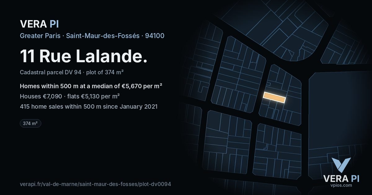 11 Rue Lalande, Saint-Maur-des-Fossés at night – the plot lit, the parcels around coloured by the prices near them