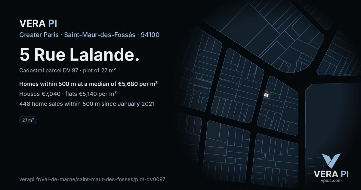 5 Rue Lalande, Saint-Maur-des-Fossés at night – the plot lit, the parcels around coloured by the prices near them