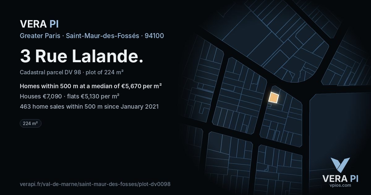 3 Rue Lalande, Saint-Maur-des-Fossés at night – the plot lit, the parcels around coloured by the prices near them