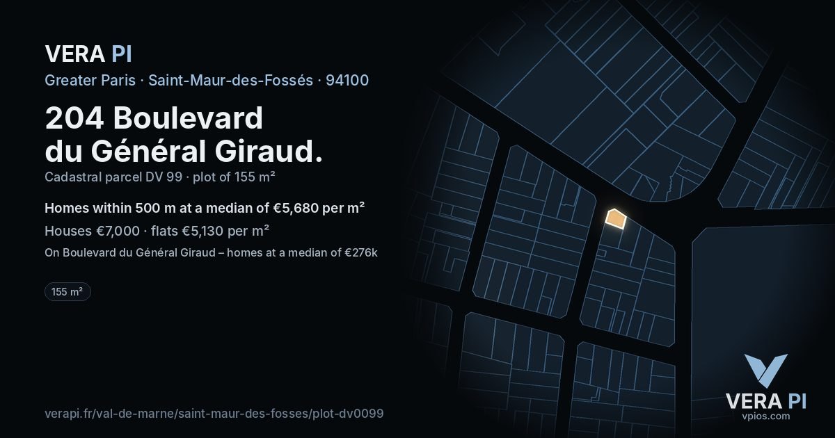 204 Boulevard du Général Giraud, Saint-Maur-des-Fossés at night – the plot lit, the parcels around coloured by the prices near them