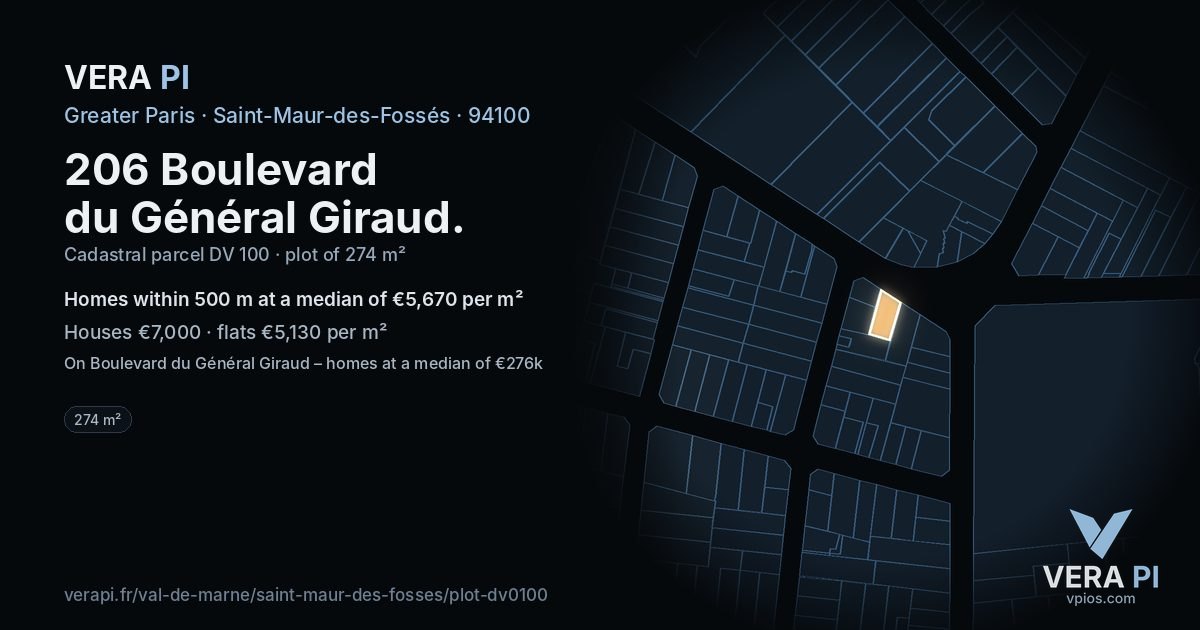 206 Boulevard du Général Giraud, Saint-Maur-des-Fossés at night – the plot lit, the parcels around coloured by the prices near them