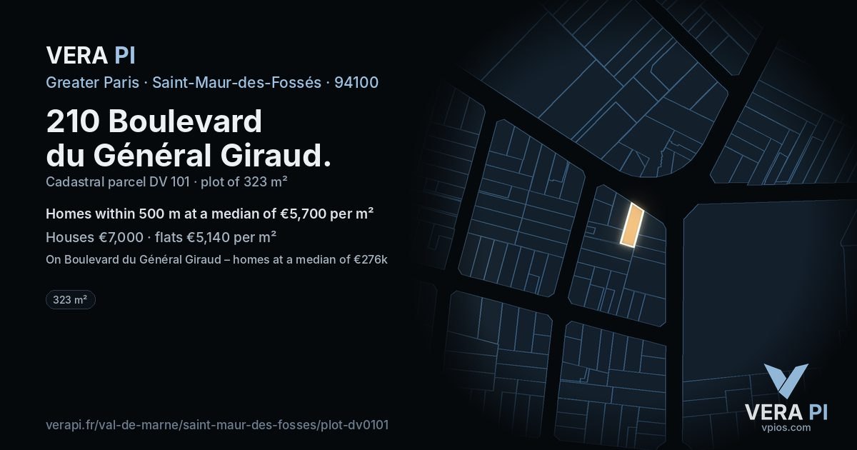 210 Boulevard du Général Giraud, Saint-Maur-des-Fossés at night – the plot lit, the parcels around coloured by the prices near them
