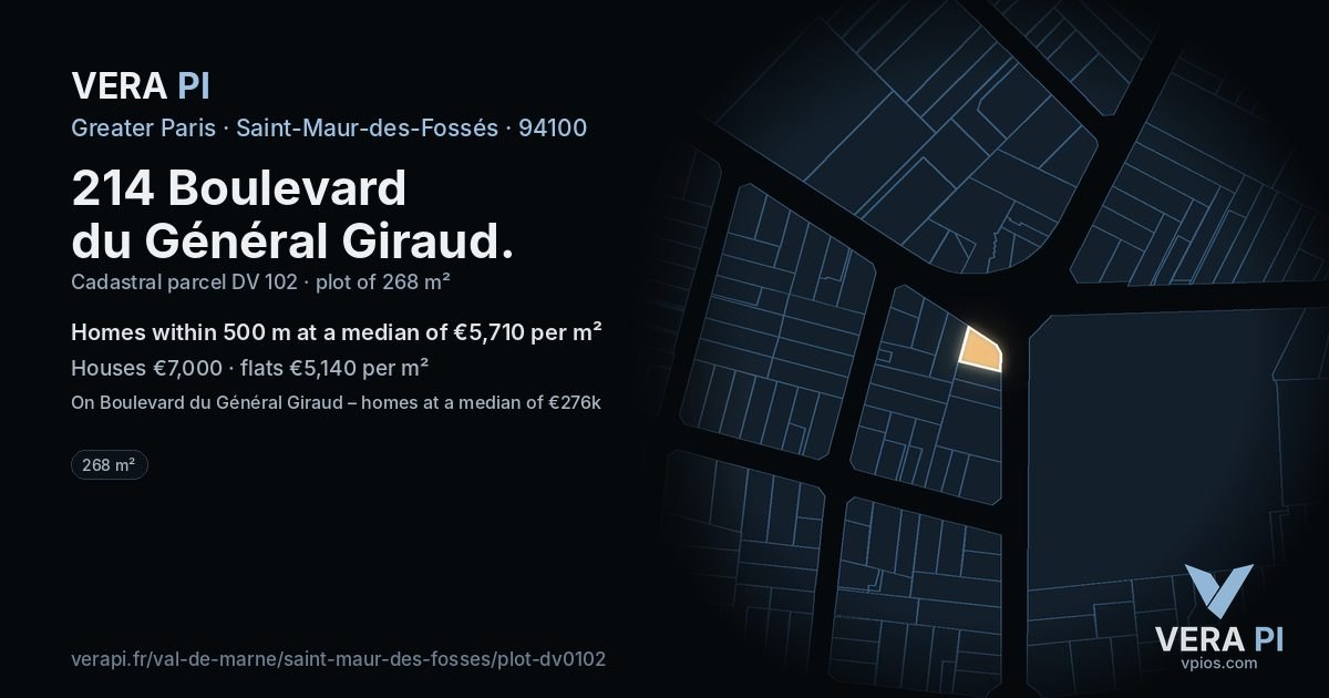 214 Boulevard du Général Giraud, Saint-Maur-des-Fossés at night – the plot lit, the parcels around coloured by the prices near them
