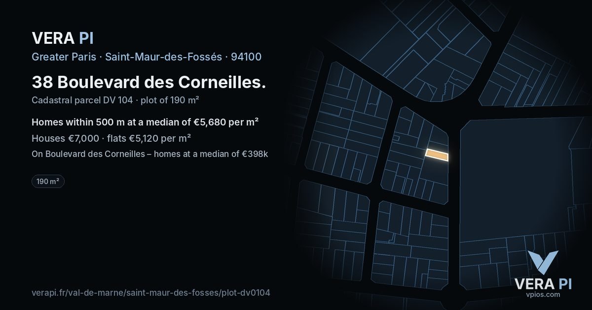 38 Boulevard des Corneilles, Saint-Maur-des-Fossés at night – the plot lit, the parcels around coloured by the prices near them