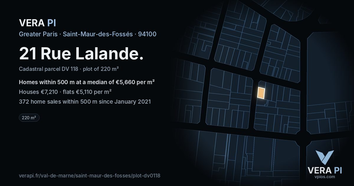 21 Rue Lalande, Saint-Maur-des-Fossés at night – the plot lit, the parcels around coloured by the prices near them