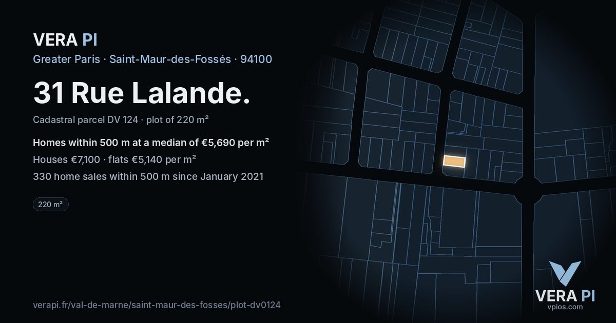 31 Rue Lalande, Saint-Maur-des-Fossés at night – the plot lit, the parcels around coloured by the prices near them
