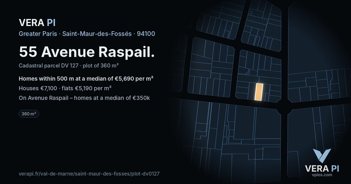 55 Avenue Raspail, Saint-Maur-des-Fossés at night – the plot lit, the parcels around coloured by the prices near them