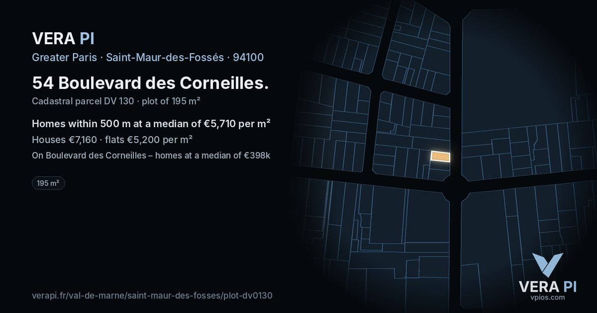 54 Boulevard des Corneilles, Saint-Maur-des-Fossés at night – the plot lit, the parcels around coloured by the prices near them