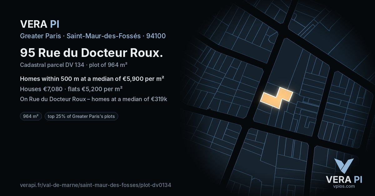 95 Rue du Docteur Roux, Saint-Maur-des-Fossés at night – the plot lit, the parcels around coloured by the prices near them