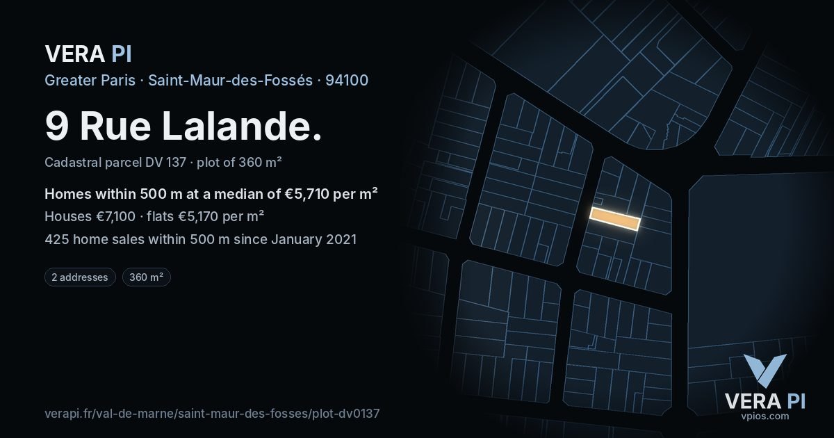 9 Rue Lalande, Saint-Maur-des-Fossés at night – the plot lit, the parcels around coloured by the prices near them
