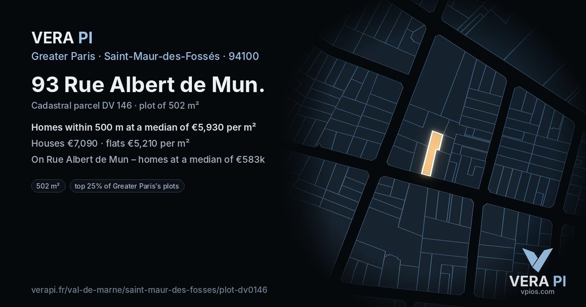 93 Rue Albert de Mun, Saint-Maur-des-Fossés at night – the plot lit, the parcels around coloured by the prices near them