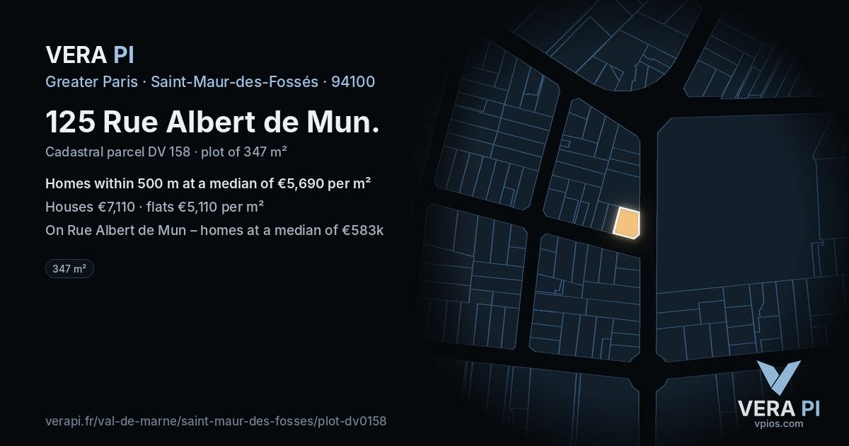 125 Rue Albert de Mun, Saint-Maur-des-Fossés at night – the plot lit, the parcels around coloured by the prices near them