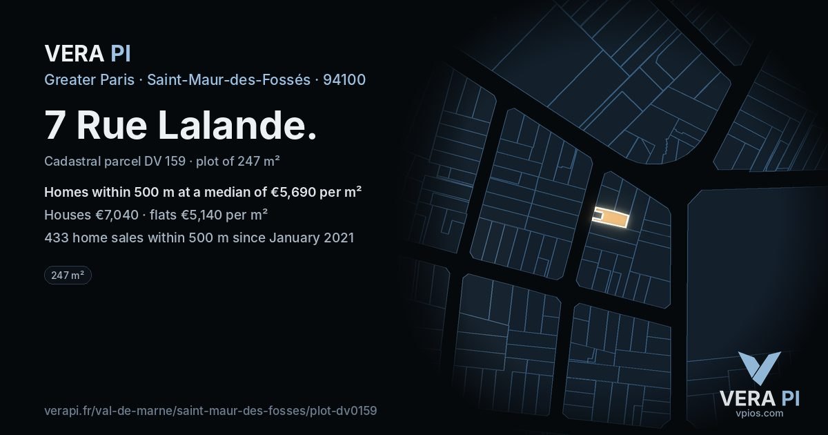 7 Rue Lalande, Saint-Maur-des-Fossés at night – the plot lit, the parcels around coloured by the prices near them