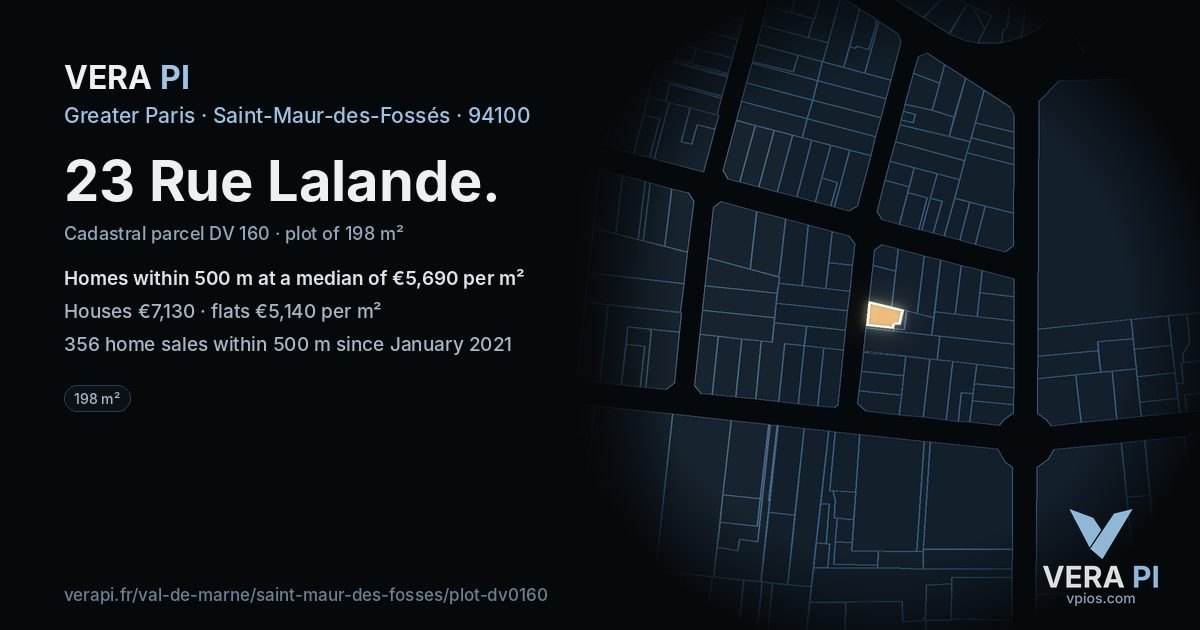 23 Rue Lalande, Saint-Maur-des-Fossés at night – the plot lit, the parcels around coloured by the prices near them