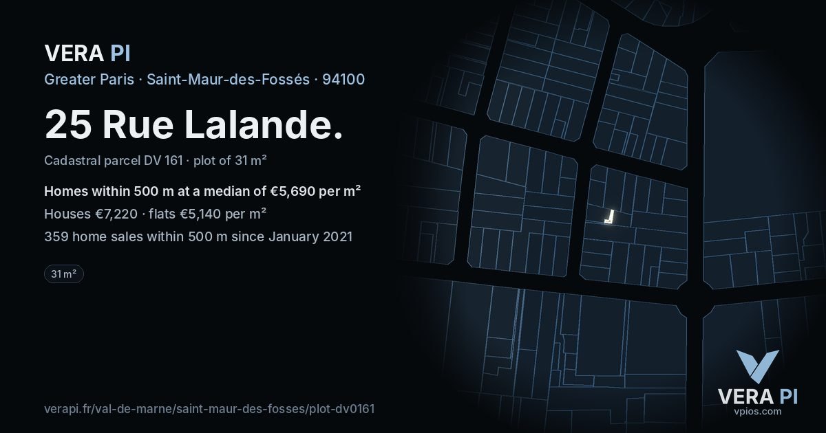 25 Rue Lalande, Saint-Maur-des-Fossés at night – the plot lit, the parcels around coloured by the prices near them