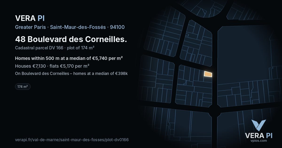 48 Boulevard des Corneilles, Saint-Maur-des-Fossés at night – the plot lit, the parcels around coloured by the prices near them