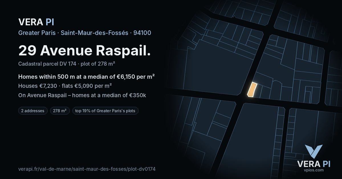 29 Avenue Raspail, Saint-Maur-des-Fossés at night – the plot lit, the parcels around coloured by the prices near them