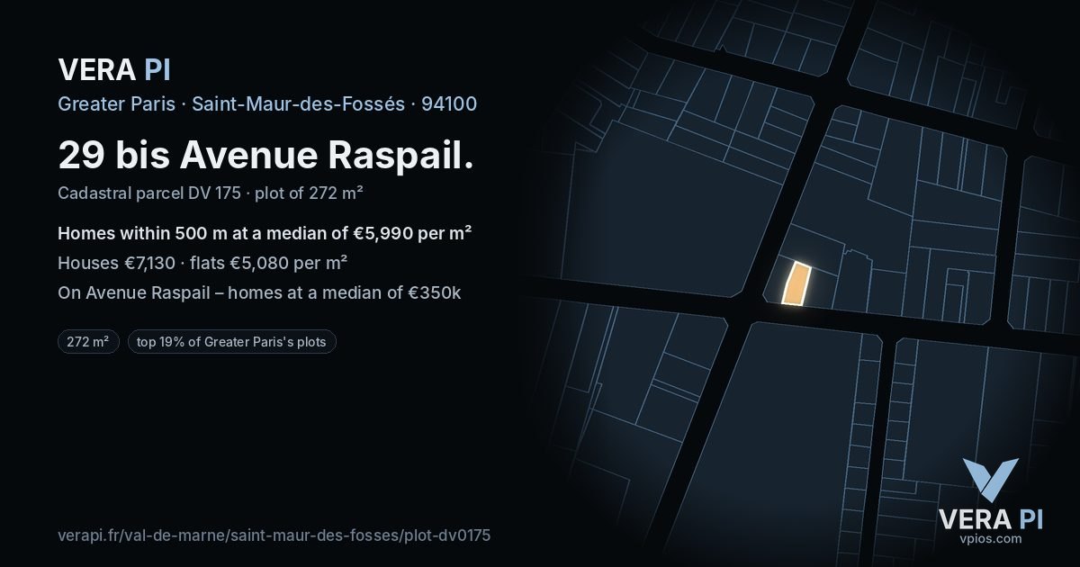 29 bis Avenue Raspail, Saint-Maur-des-Fossés at night – the plot lit, the parcels around coloured by the prices near them