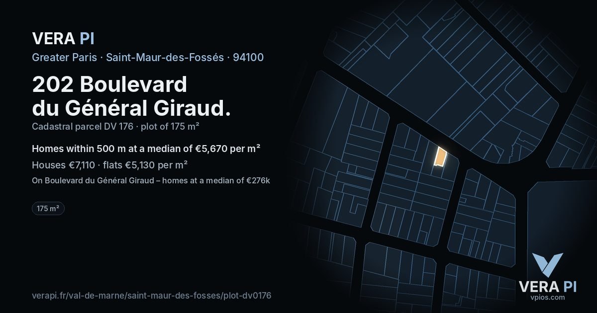 202 Boulevard du Général Giraud, Saint-Maur-des-Fossés at night – the plot lit, the parcels around coloured by the prices near them