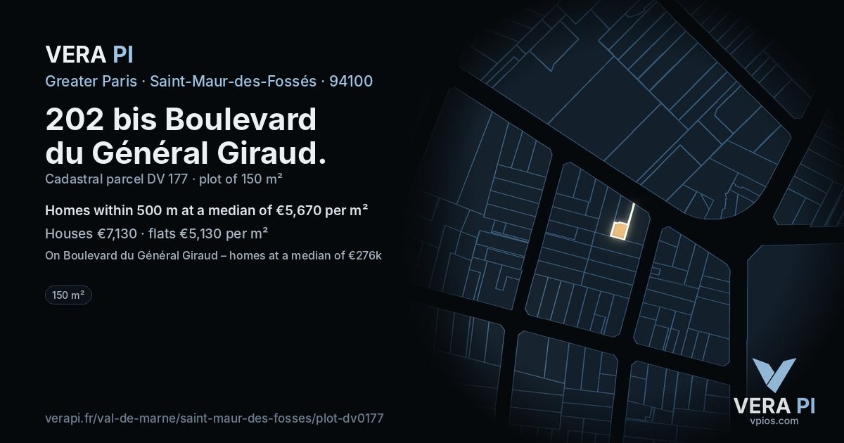 202 bis Boulevard du Général Giraud, Saint-Maur-des-Fossés at night – the plot lit, the parcels around coloured by the prices near them
