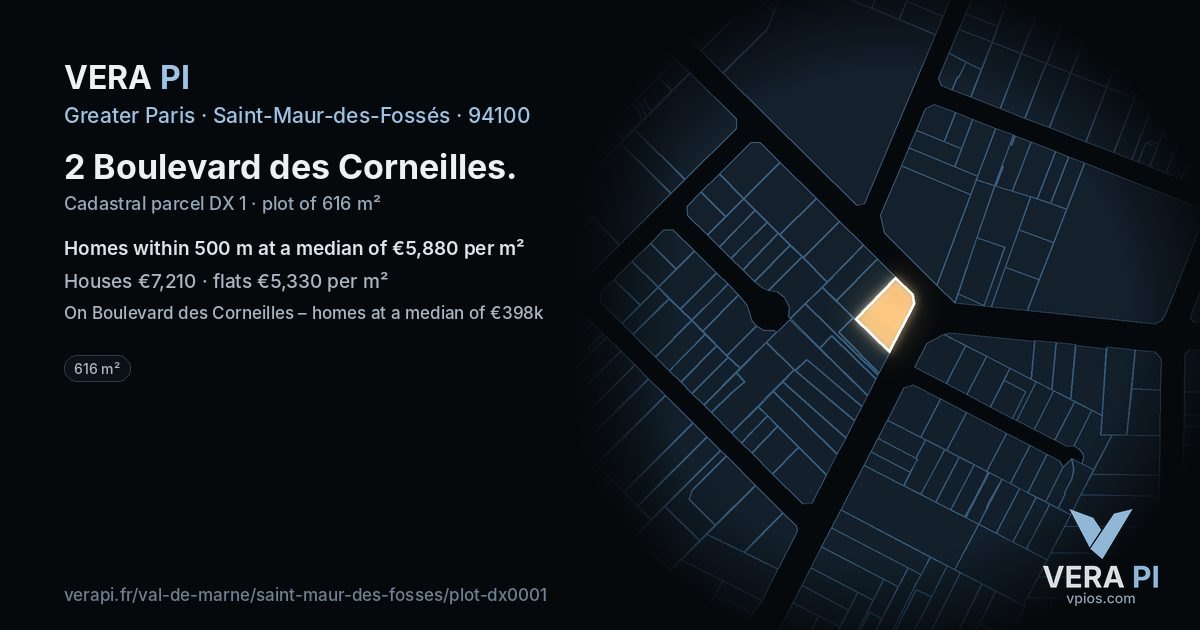 2 Boulevard des Corneilles, Saint-Maur-des-Fossés at night – the plot lit, the parcels around coloured by the prices near them