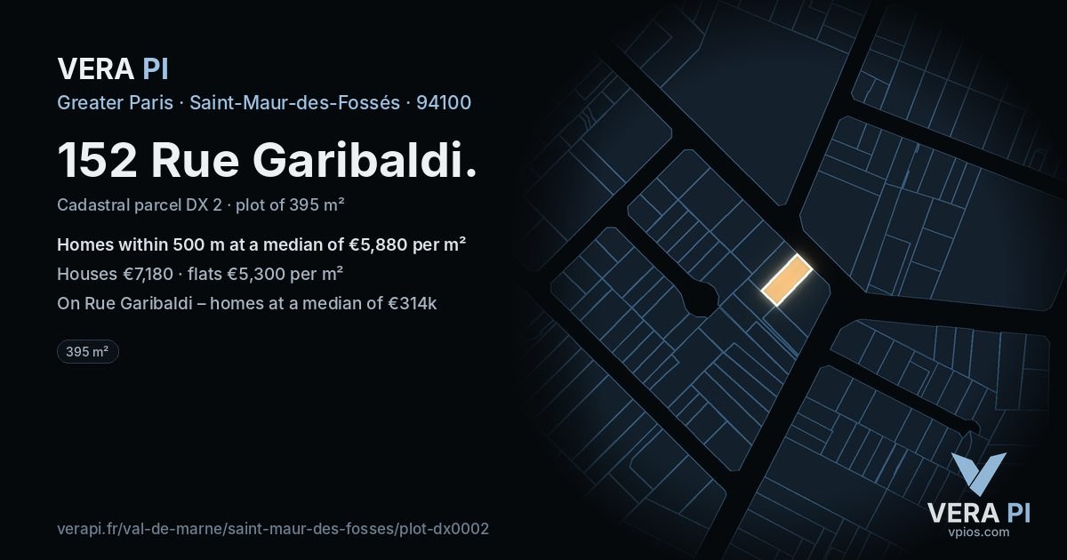 152 Rue Garibaldi, Saint-Maur-des-Fossés at night – the plot lit, the parcels around coloured by the prices near them