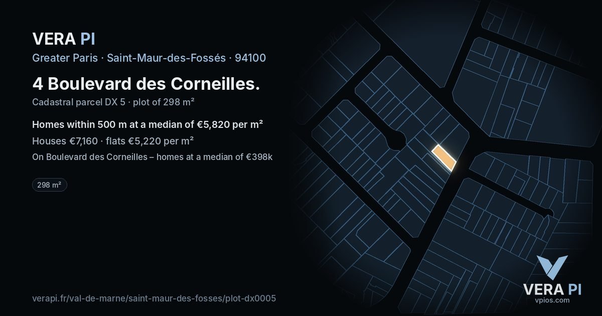 4 Boulevard des Corneilles, Saint-Maur-des-Fossés at night – the plot lit, the parcels around coloured by the prices near them