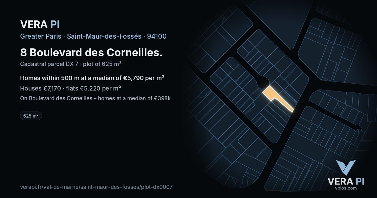 8 Boulevard des Corneilles, Saint-Maur-des-Fossés at night – the plot lit, the parcels around coloured by the prices near them