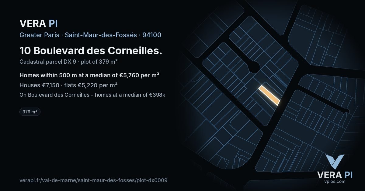 10 Boulevard des Corneilles, Saint-Maur-des-Fossés at night – the plot lit, the parcels around coloured by the prices near them