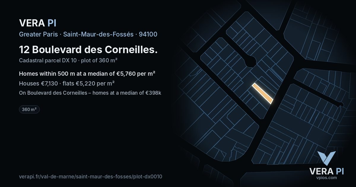 12 Boulevard des Corneilles, Saint-Maur-des-Fossés at night – the plot lit, the parcels around coloured by the prices near them