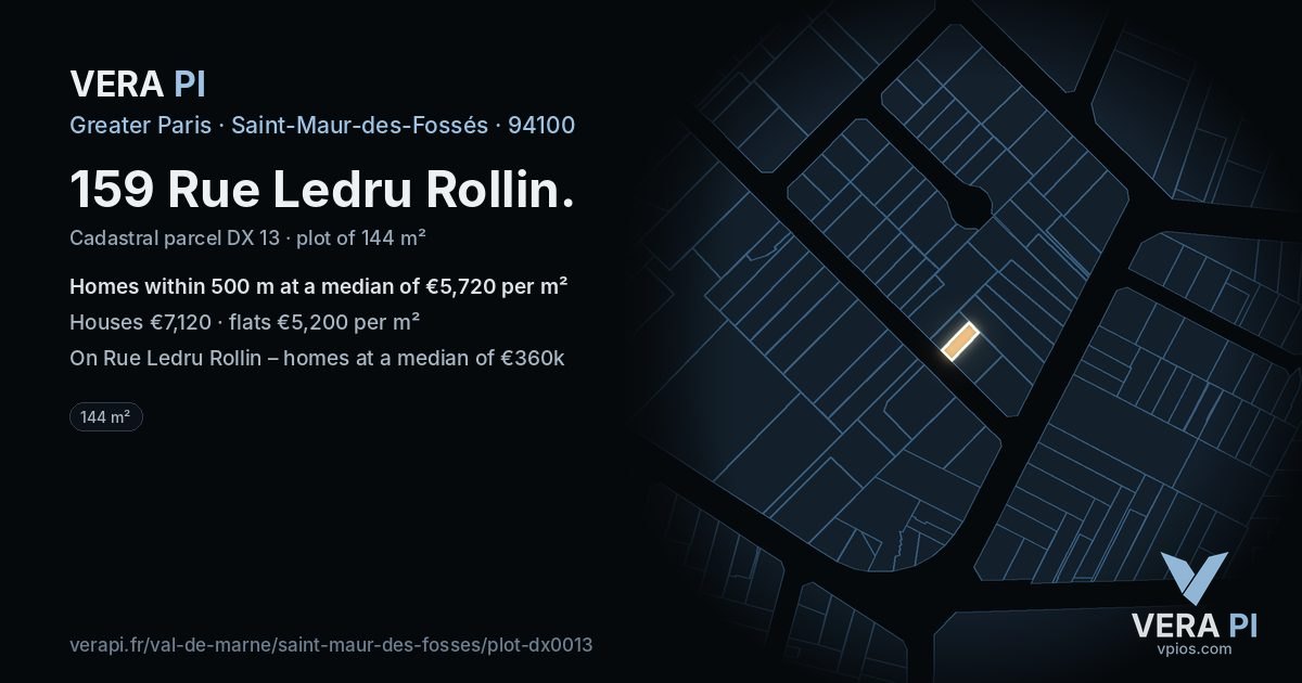 159 Rue Ledru Rollin, Saint-Maur-des-Fossés at night – the plot lit, the parcels around coloured by the prices near them
