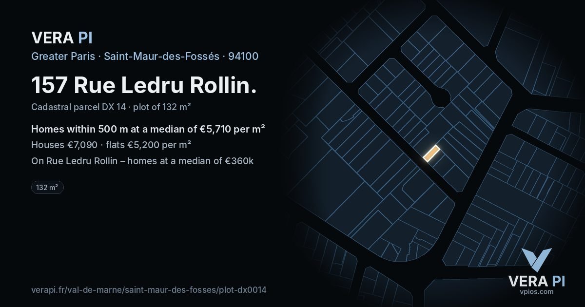 157 Rue Ledru Rollin, Saint-Maur-des-Fossés at night – the plot lit, the parcels around coloured by the prices near them