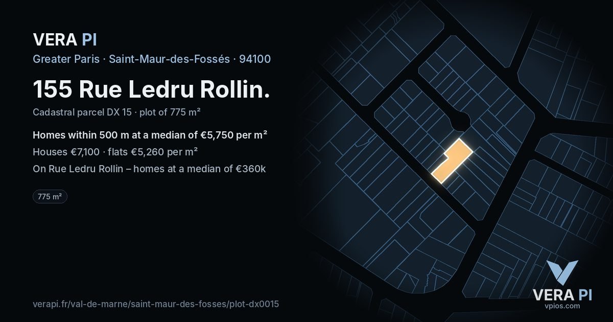 155 Rue Ledru Rollin, Saint-Maur-des-Fossés at night – the plot lit, the parcels around coloured by the prices near them