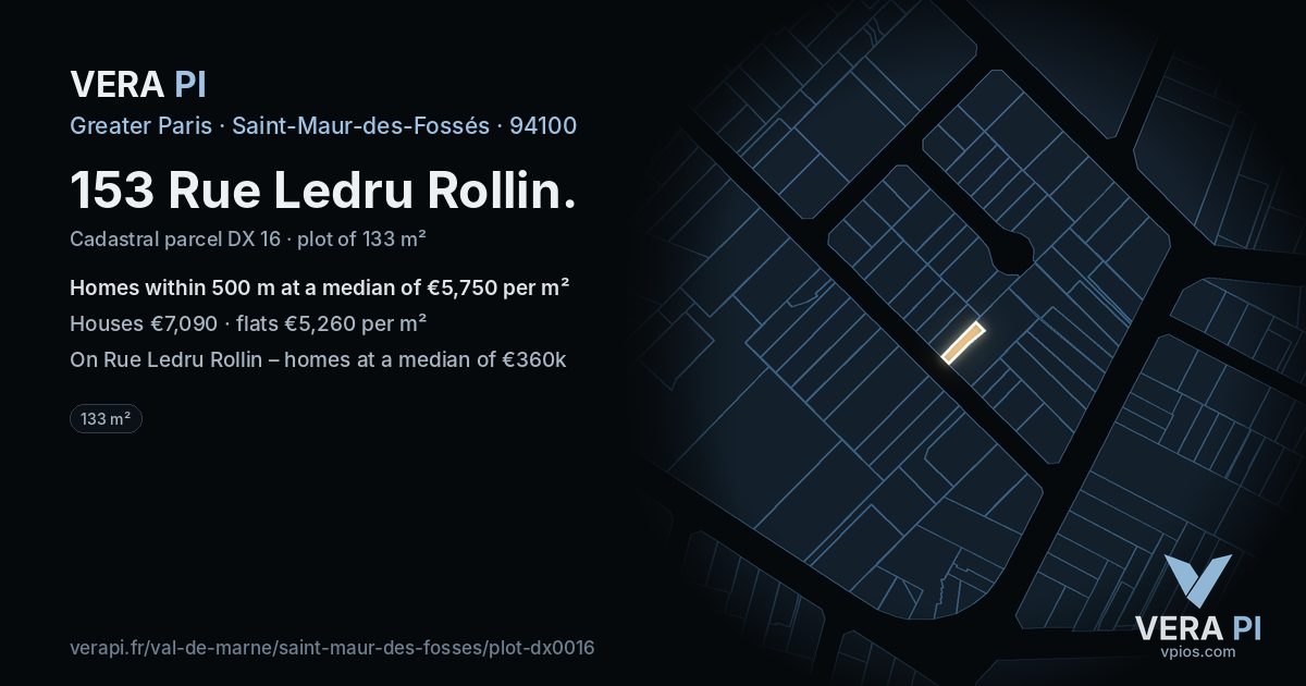 153 Rue Ledru Rollin, Saint-Maur-des-Fossés at night – the plot lit, the parcels around coloured by the prices near them