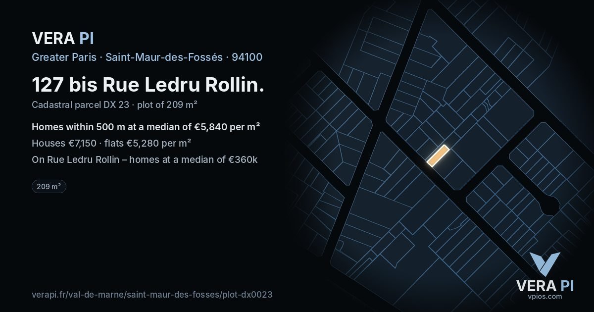 127 bis Rue Ledru Rollin, Saint-Maur-des-Fossés at night – the plot lit, the parcels around coloured by the prices near them