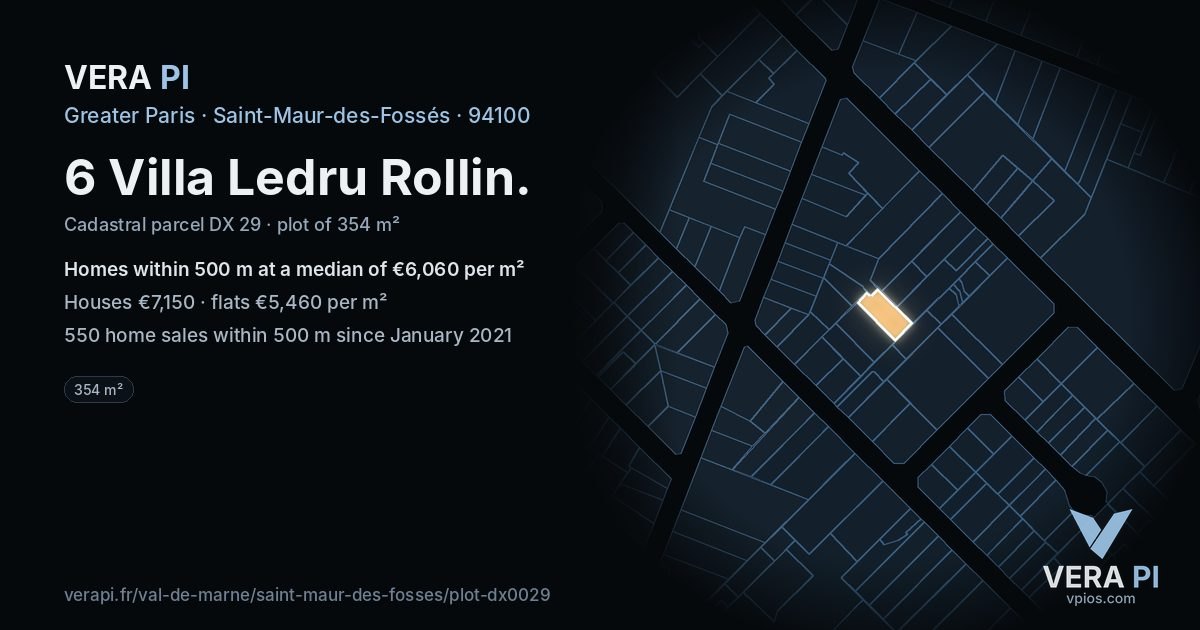 6 Villa Ledru Rollin, Saint-Maur-des-Fossés at night – the plot lit, the parcels around coloured by the prices near them