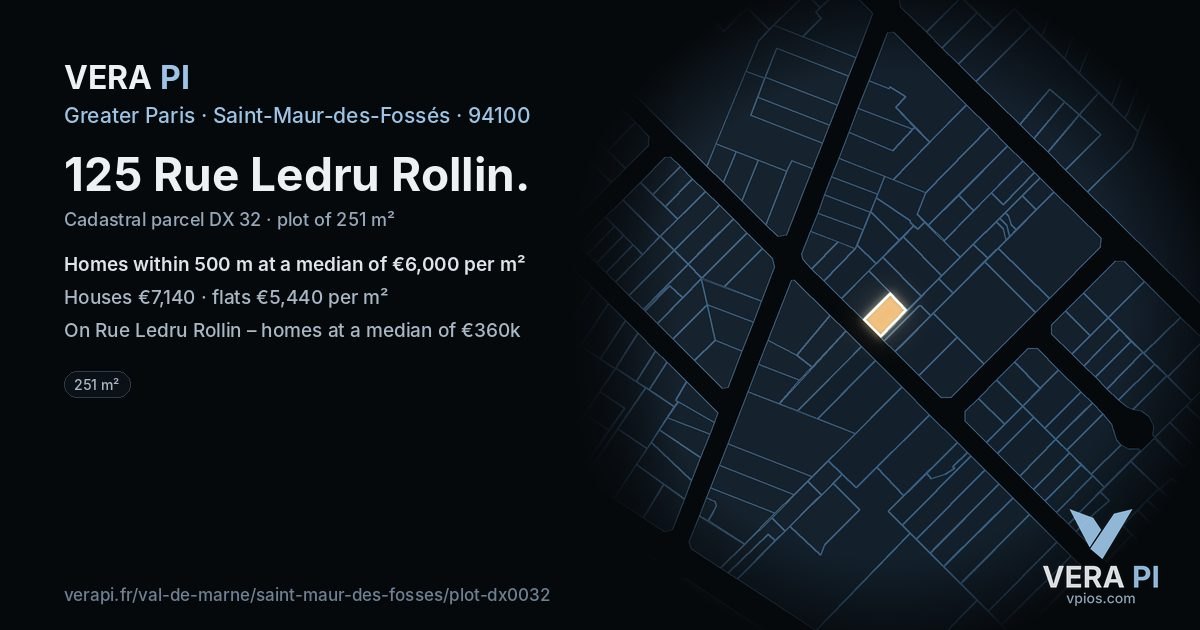 125 Rue Ledru Rollin, Saint-Maur-des-Fossés at night – the plot lit, the parcels around coloured by the prices near them
