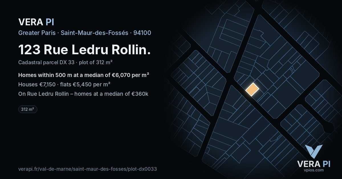 123 Rue Ledru Rollin, Saint-Maur-des-Fossés at night – the plot lit, the parcels around coloured by the prices near them
