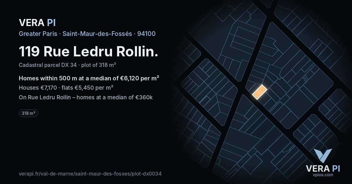 119 Rue Ledru Rollin, Saint-Maur-des-Fossés at night – the plot lit, the parcels around coloured by the prices near them