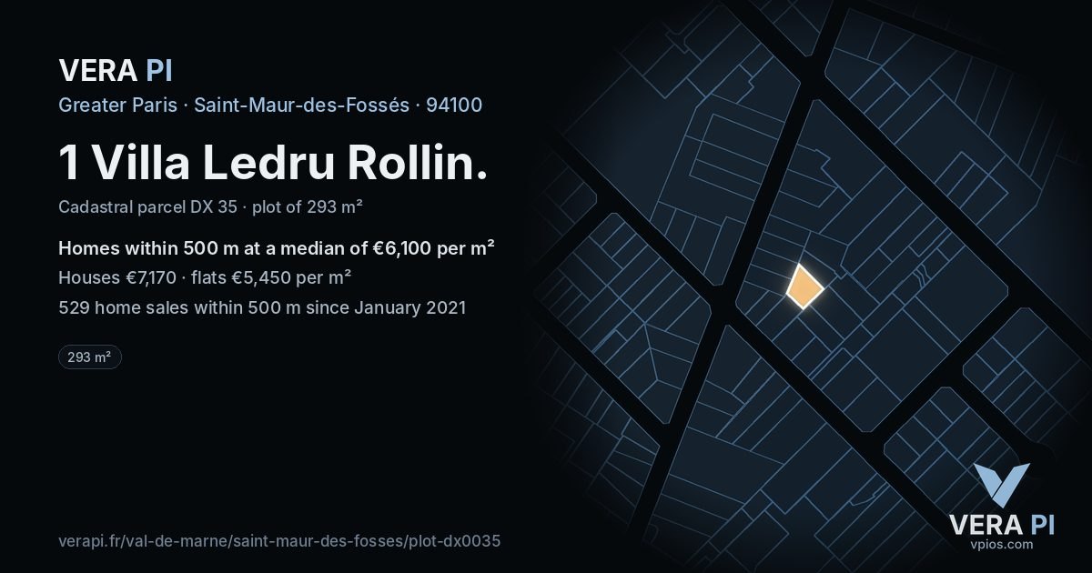 1 Villa Ledru Rollin, Saint-Maur-des-Fossés at night – the plot lit, the parcels around coloured by the prices near them
