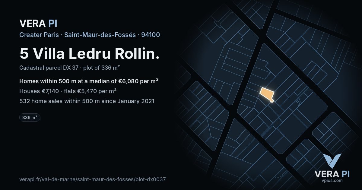 5 Villa Ledru Rollin, Saint-Maur-des-Fossés at night – the plot lit, the parcels around coloured by the prices near them