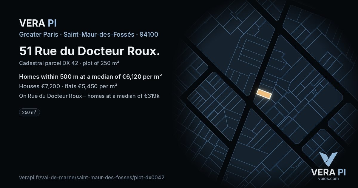 51 Rue du Docteur Roux, Saint-Maur-des-Fossés at night – the plot lit, the parcels around coloured by the prices near them