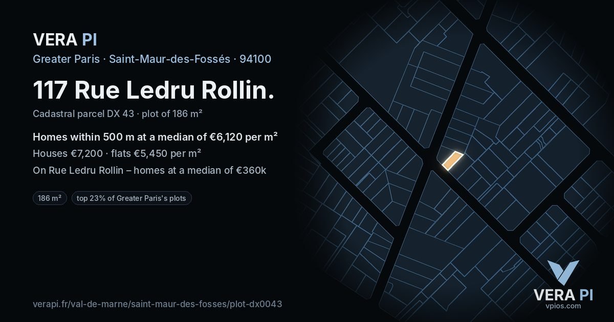 117 Rue Ledru Rollin, Saint-Maur-des-Fossés at night – the plot lit, the parcels around coloured by the prices near them