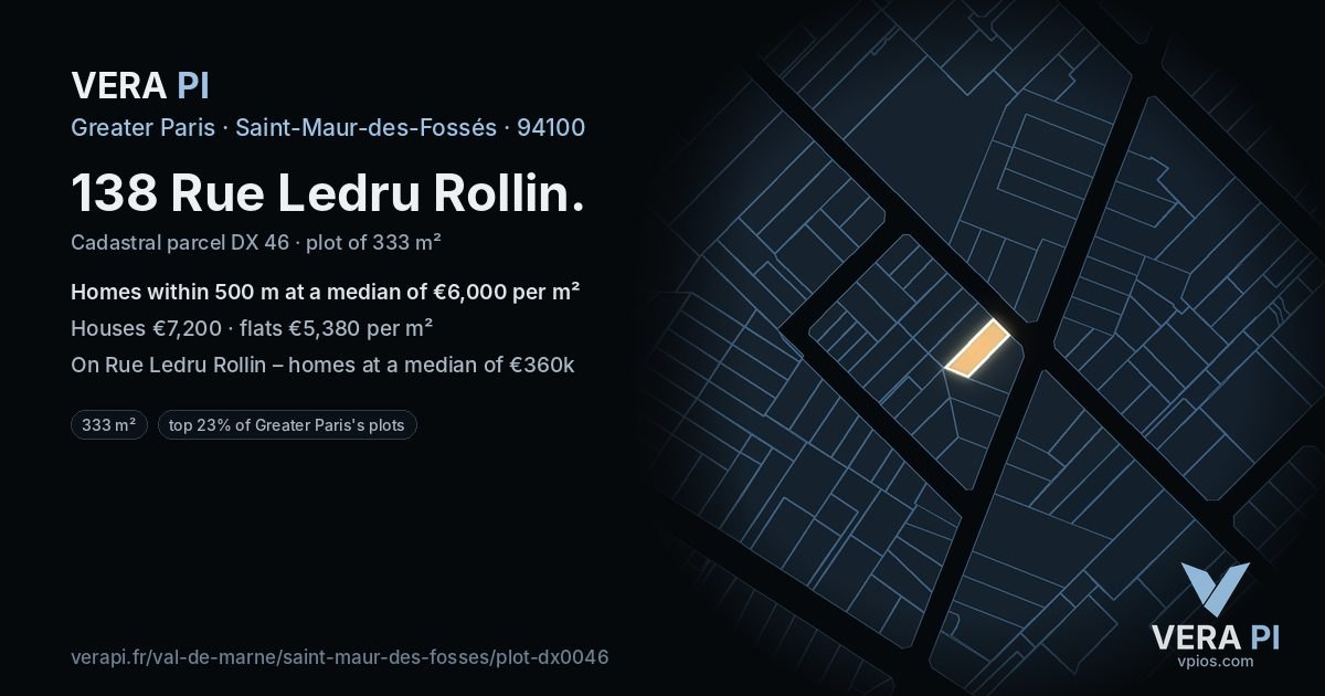 138 Rue Ledru Rollin, Saint-Maur-des-Fossés at night – the plot lit, the parcels around coloured by the prices near them