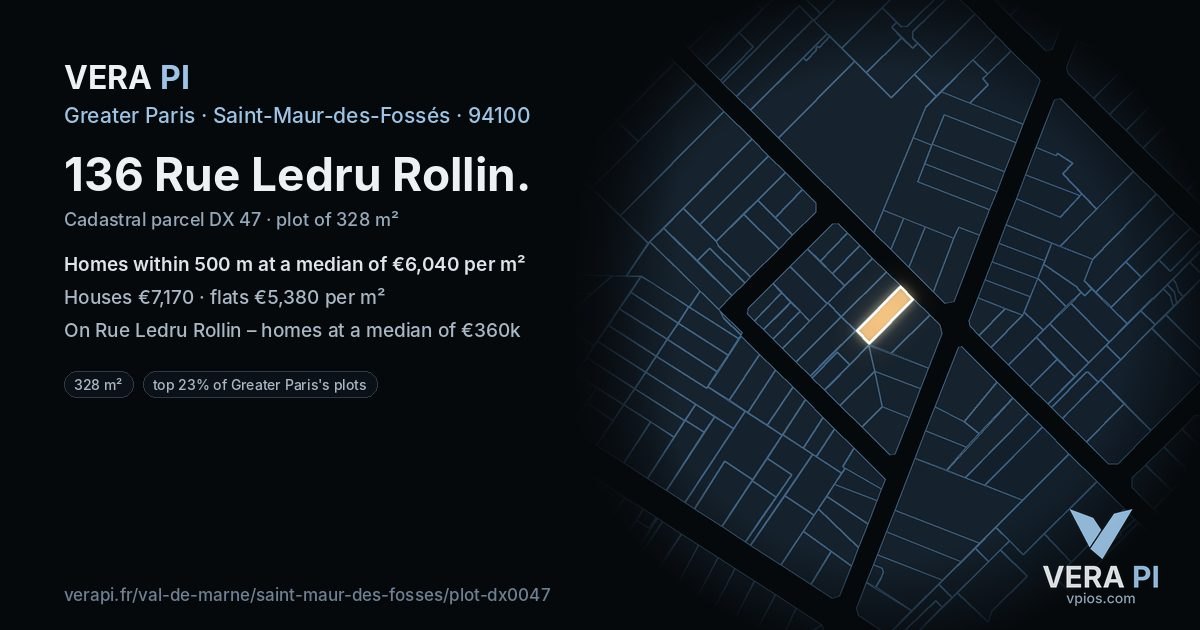 136 Rue Ledru Rollin, Saint-Maur-des-Fossés at night – the plot lit, the parcels around coloured by the prices near them