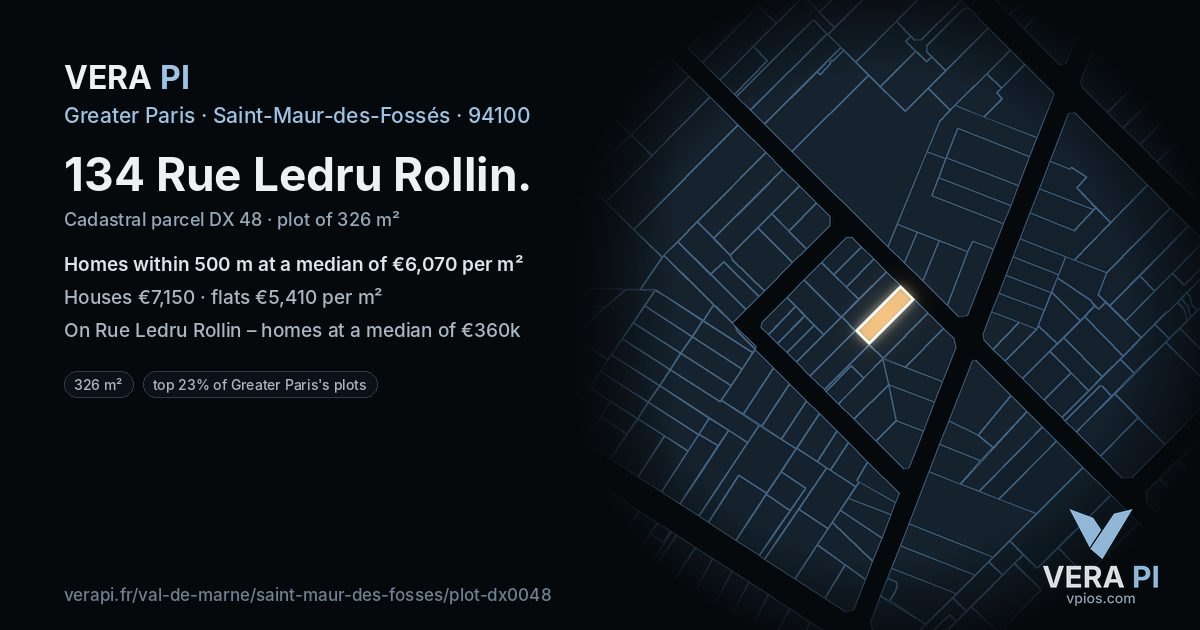 134 Rue Ledru Rollin, Saint-Maur-des-Fossés at night – the plot lit, the parcels around coloured by the prices near them