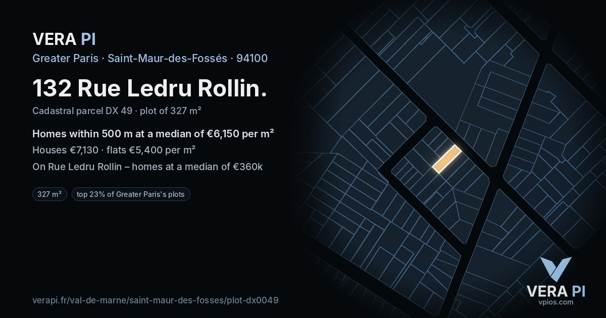 132 Rue Ledru Rollin, Saint-Maur-des-Fossés at night – the plot lit, the parcels around coloured by the prices near them