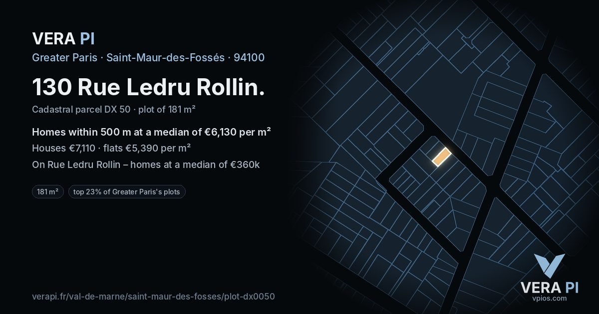 130 Rue Ledru Rollin, Saint-Maur-des-Fossés at night – the plot lit, the parcels around coloured by the prices near them